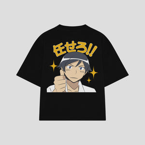 Playera streetwear premium de anime y gaming ExtraLife MX, corte boxy oversized drop shoulder heavyweight en color Deep Black y Off-White, moda urbana mexicana de culto.