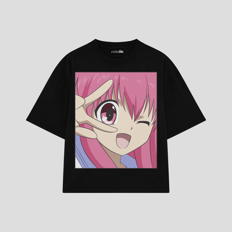 Playera streetwear premium de anime y gaming ExtraLife MX, corte boxy oversized drop shoulder heavyweight en color Deep Black y Off-White, moda urbana mexicana de culto.