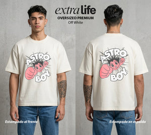 El Niño Robot | Corazón de Átomo Blanco #04717 - Playera Oversized Premium | Off White - Foto en modelo