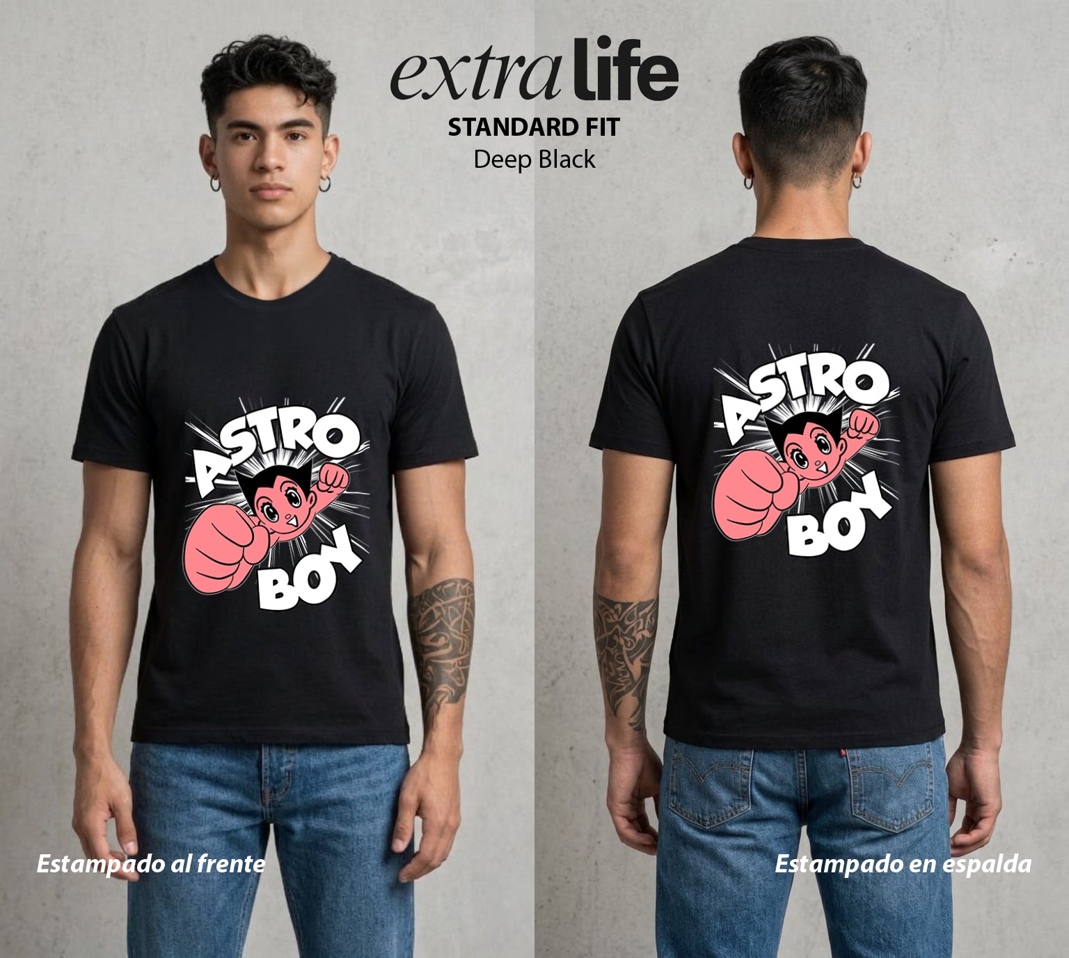 El Niño Robot | Corazón de Átomo #04718 - Playera Standard Fit | Deep Black - Foto en modelo