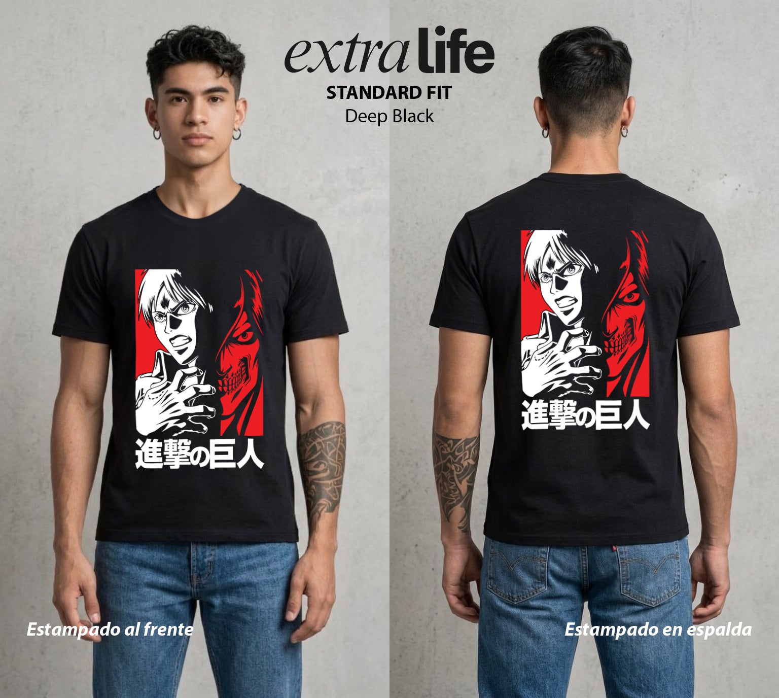 Mas Alla del Muro | El Último Refugio #04720 - Playera Standard Fit | Deep Black - Foto en modelo