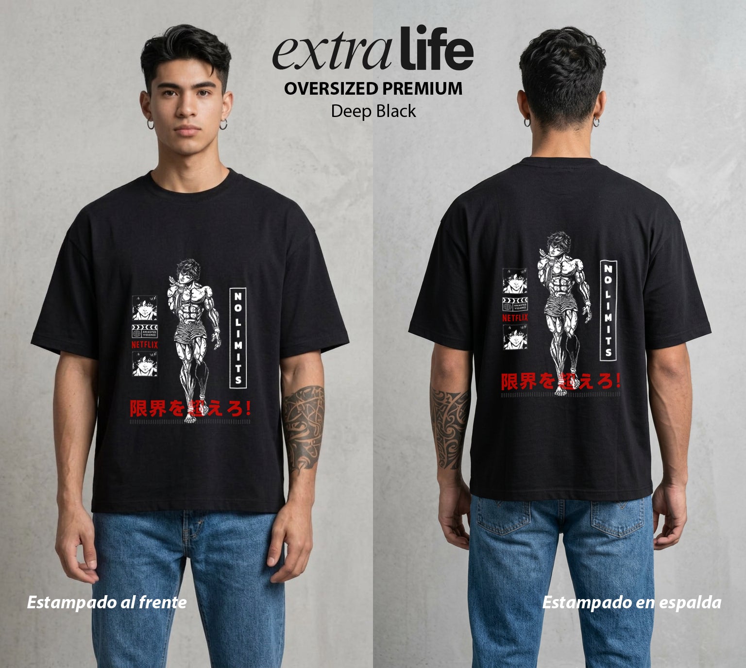 Los Combatientes del Submundo | Gladiador del Subsuelo #04721 - Playera Oversized Premium | Deep Black - Foto en modelo