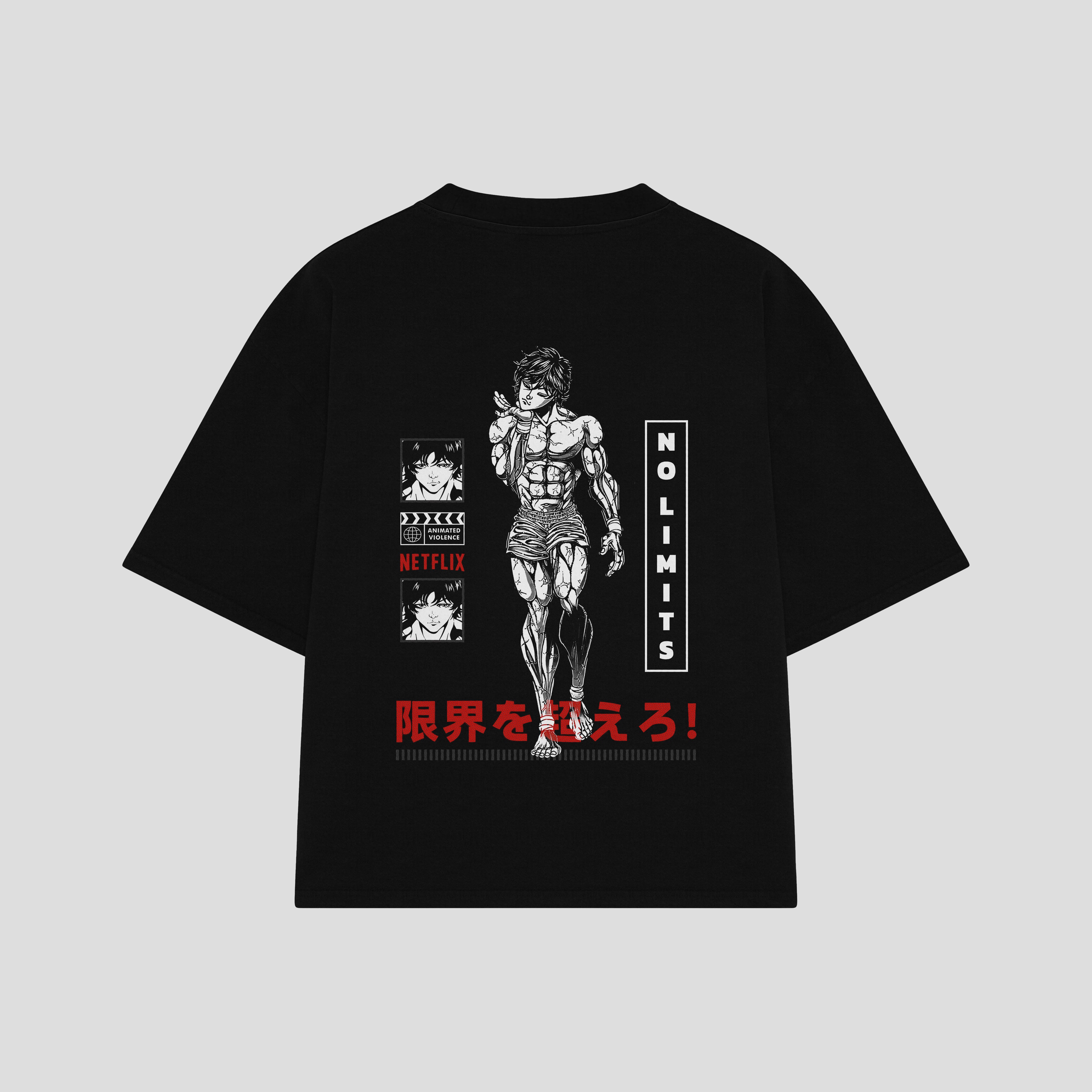Playera streetwear premium de anime y gaming ExtraLife MX, corte boxy oversized drop shoulder heavyweight en color Deep Black y Off-White, moda urbana mexicana de culto.