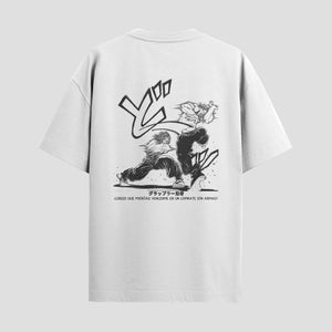 Playera urbana de anime y gaming ExtraLife MX, corte Standard Fit unisex ligero y transpirable en color Deep Black y Pure White, ropa de uso diario para gym y casual.
