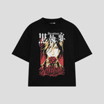 Playera streetwear premium de anime y gaming ExtraLife MX, corte boxy oversized drop shoulder heavyweight en color Deep Black y Off-White, moda urbana mexicana de culto.