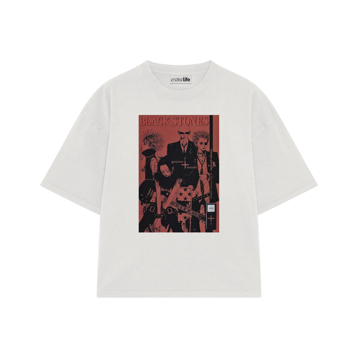 Playera streetwear premium de anime y gaming ExtraLife MX, corte oversized drop shoulder ligero y fresco en color Deep Black y Off-White, moda urbana mexicana de culto.