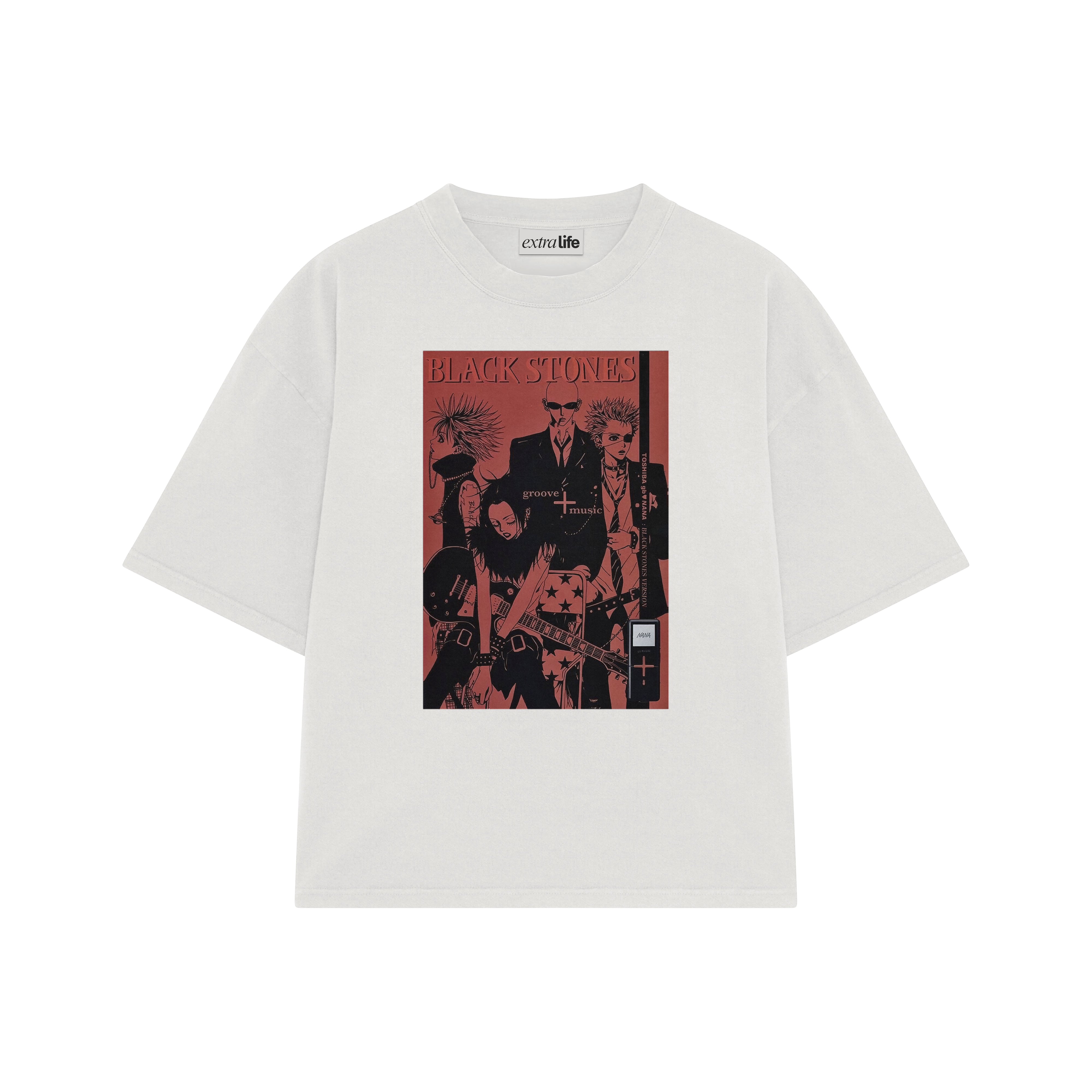 Playera streetwear premium de anime y gaming ExtraLife MX, corte boxy oversized drop shoulder heavyweight en color Deep Black y Off-White, moda urbana mexicana de culto.