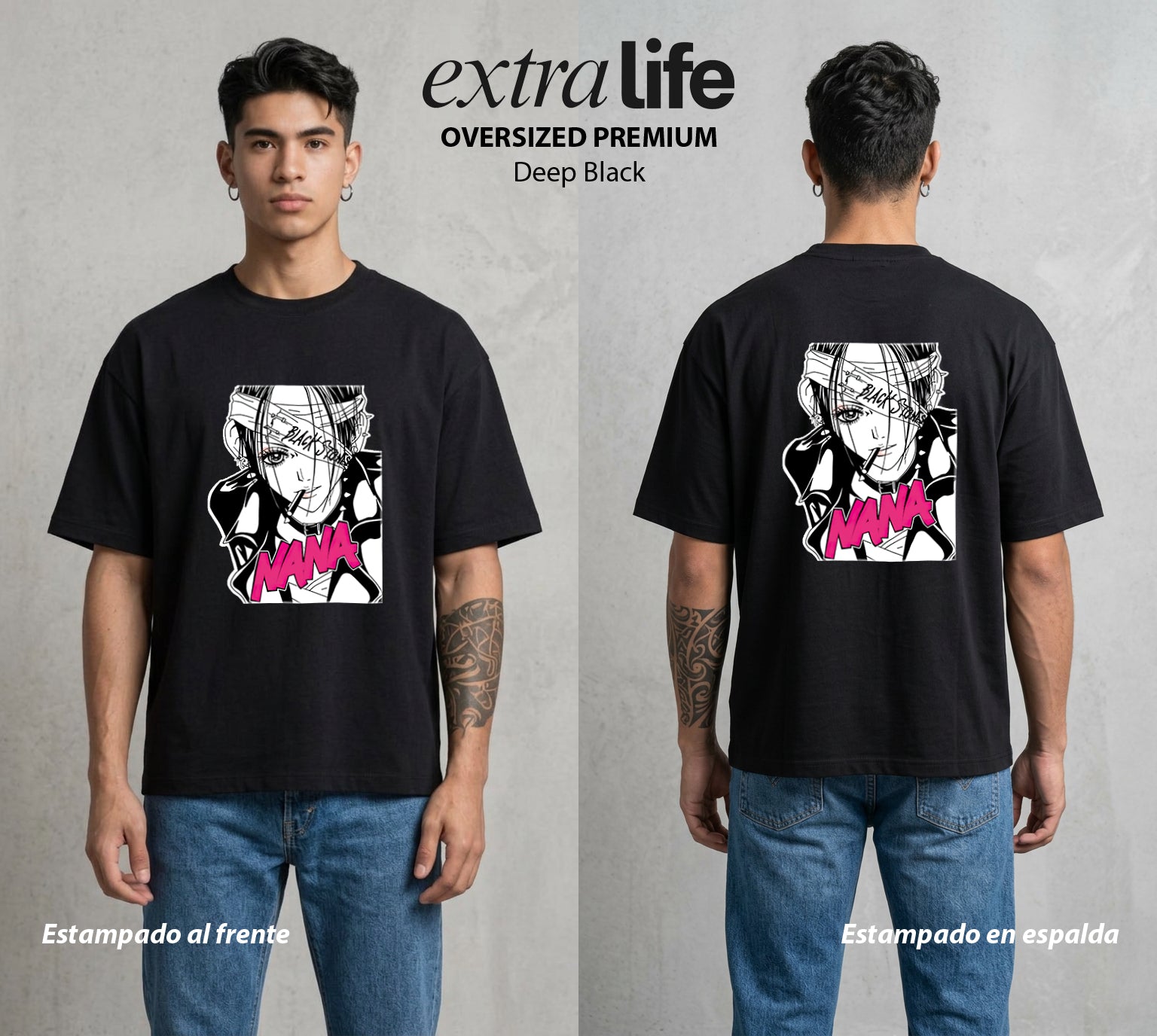 Dos Destinos Un Nombre | Reina del Rock II #04727 - Playera Oversized Premium | Deep Black - Foto en modelo