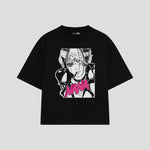 Playera streetwear premium de anime y gaming ExtraLife MX, corte boxy oversized drop shoulder heavyweight en color Deep Black y Off-White, moda urbana mexicana de culto.