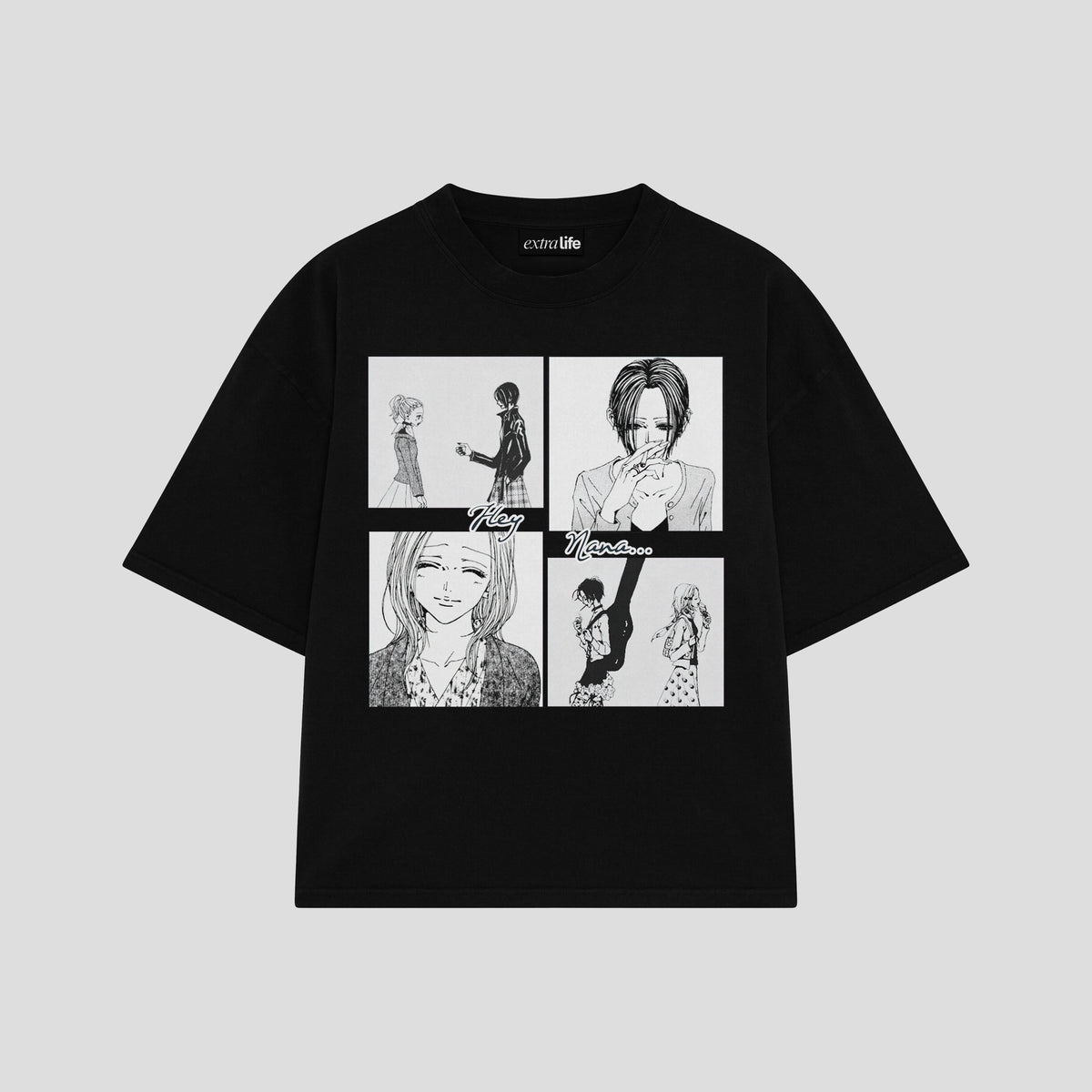 Playera streetwear premium de anime y gaming ExtraLife MX, corte oversized drop shoulder ligero y fresco en color Deep Black y Off-White, moda urbana mexicana de culto.