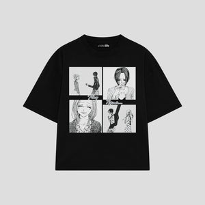 Playera streetwear premium de anime y gaming ExtraLife MX, corte boxy oversized drop shoulder heavyweight en color Deep Black y Off-White, moda urbana mexicana de culto.