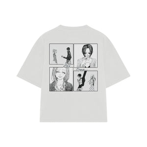 Playera streetwear premium de anime y gaming ExtraLife MX, corte boxy oversized drop shoulder heavyweight en color Deep Black y Off-White, moda urbana mexicana de culto.
