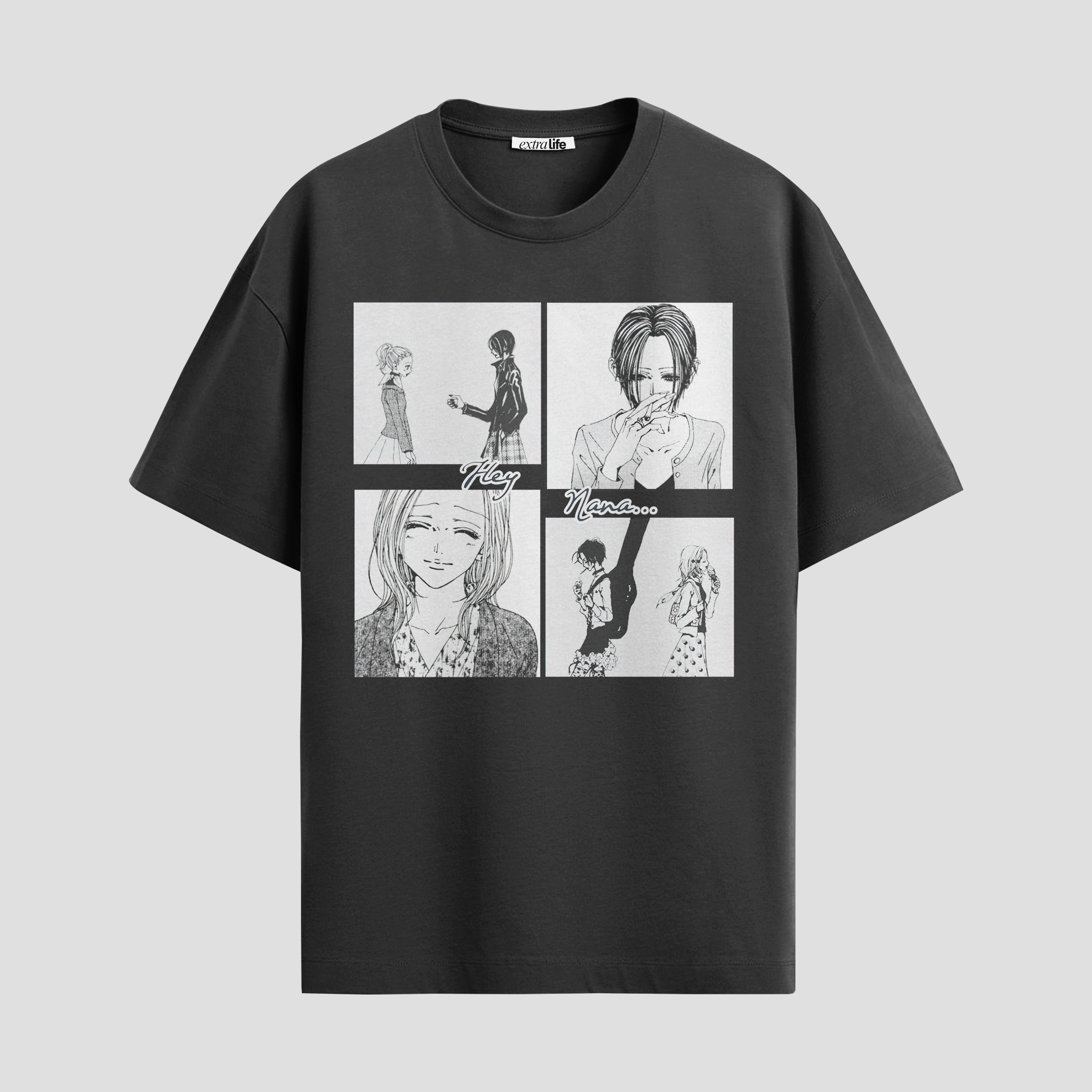 Playera urbana de anime y gaming ExtraLife MX, corte Standard Fit unisex ligero y transpirable en color Deep Black y Pure White, ropa de uso diario para gym y casual.