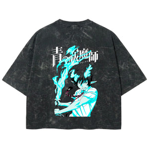 Playera streetwear premium de anime y gaming ExtraLife MX, corte boxy deluxe mineral wash heavyweight en color Acid Wash, moda urbana mexicana de culto.