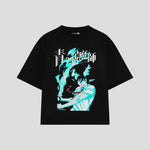 Playera streetwear premium de anime y gaming ExtraLife MX, corte boxy oversized drop shoulder heavyweight en color Deep Black y Off-White, moda urbana mexicana de culto.