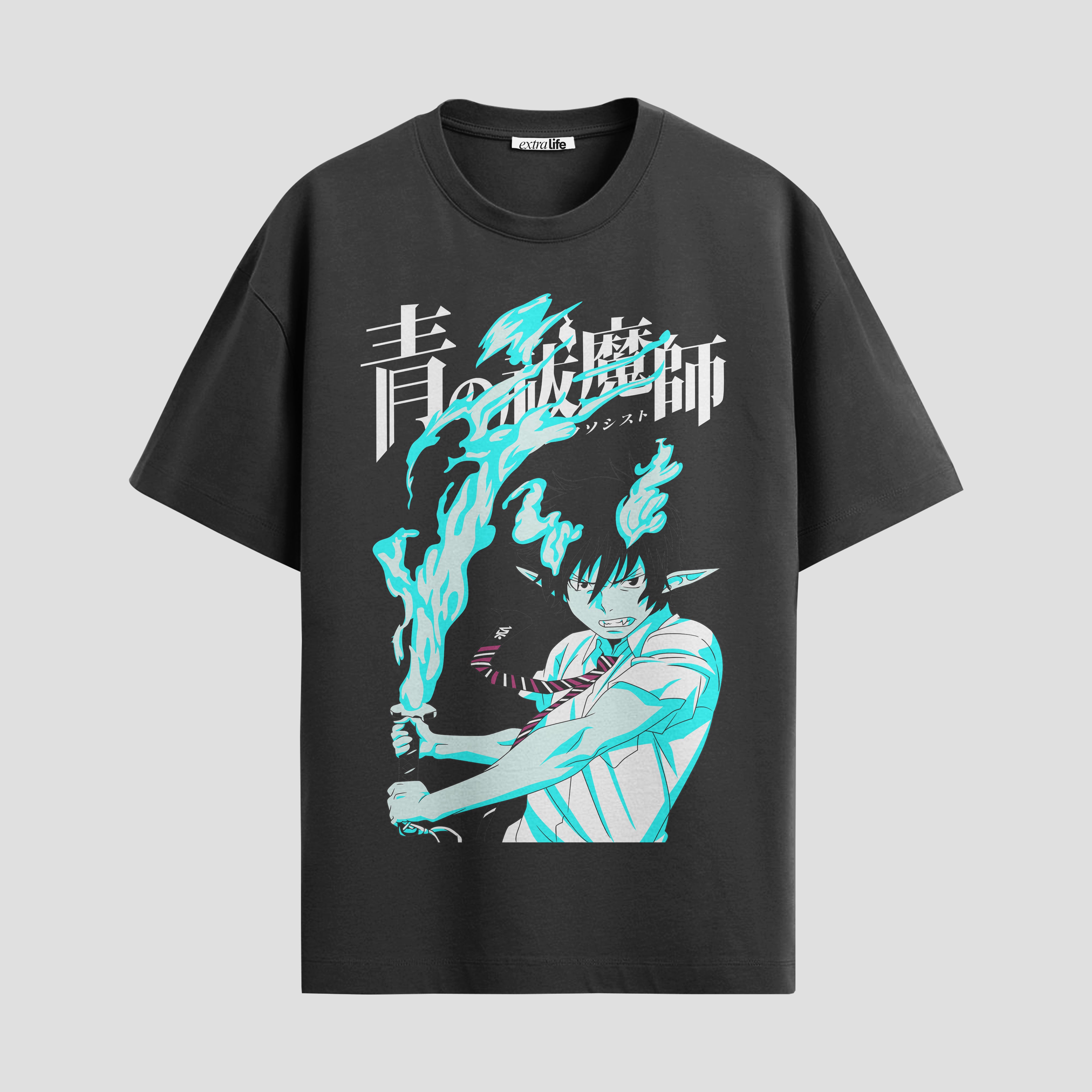 Playera urbana de anime y gaming ExtraLife MX, corte Standard Fit unisex ligero y transpirable en color Deep Black y Pure White, ropa de uso diario para gym y casual.