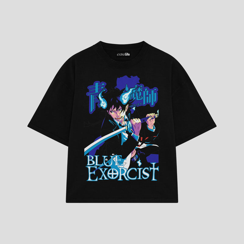 Playera streetwear premium de anime y gaming ExtraLife MX, corte boxy oversized drop shoulder heavyweight en color Deep Black y Off-White, moda urbana mexicana de culto.