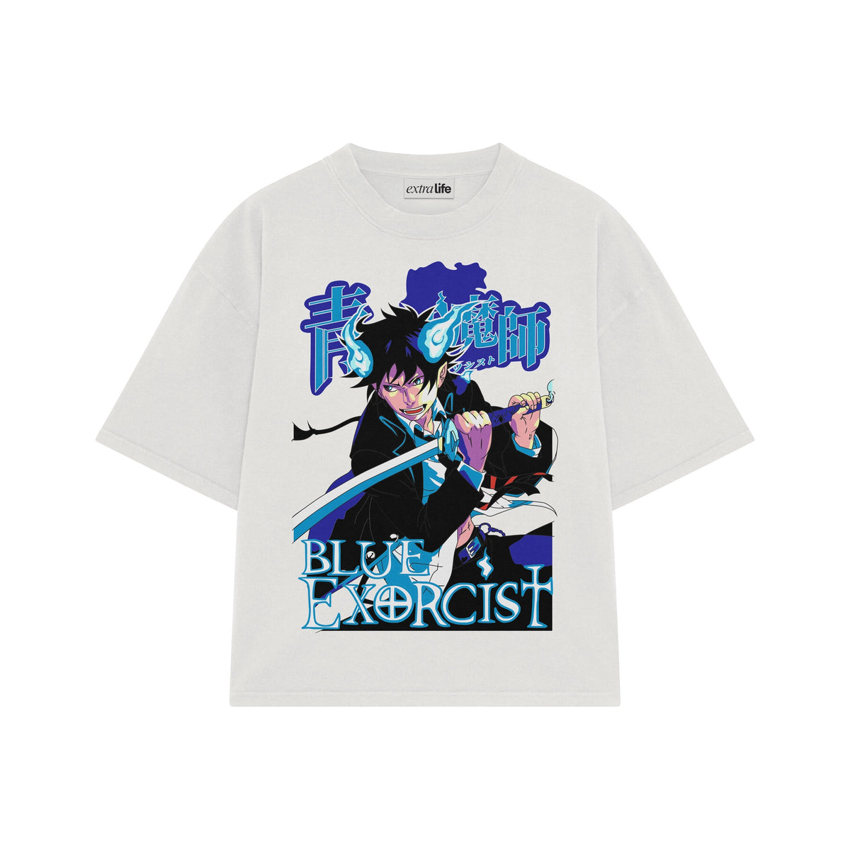 Playera streetwear premium de anime y gaming ExtraLife MX, corte oversized drop shoulder ligero y fresco en color Deep Black y Off-White, moda urbana mexicana de culto.