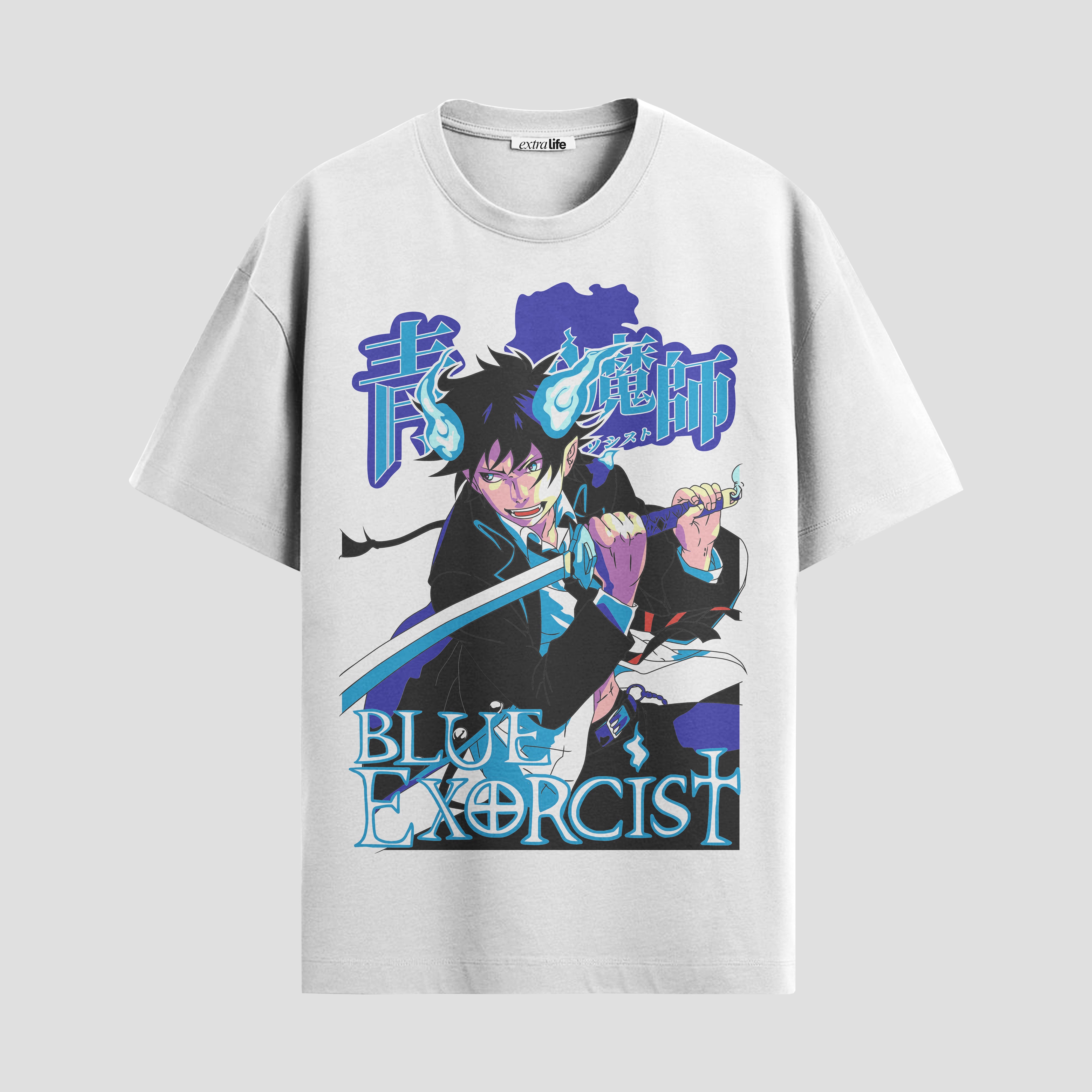 Playera urbana de anime y gaming ExtraLife MX, corte Standard Fit unisex ligero y transpirable en color Deep Black y Pure White, ropa de uso diario para gym y casual.