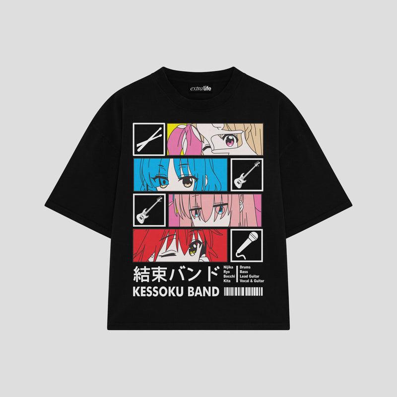 Playera streetwear premium de anime y gaming ExtraLife MX, corte boxy oversized drop shoulder heavyweight en color Deep Black y Off-White, moda urbana mexicana de culto.