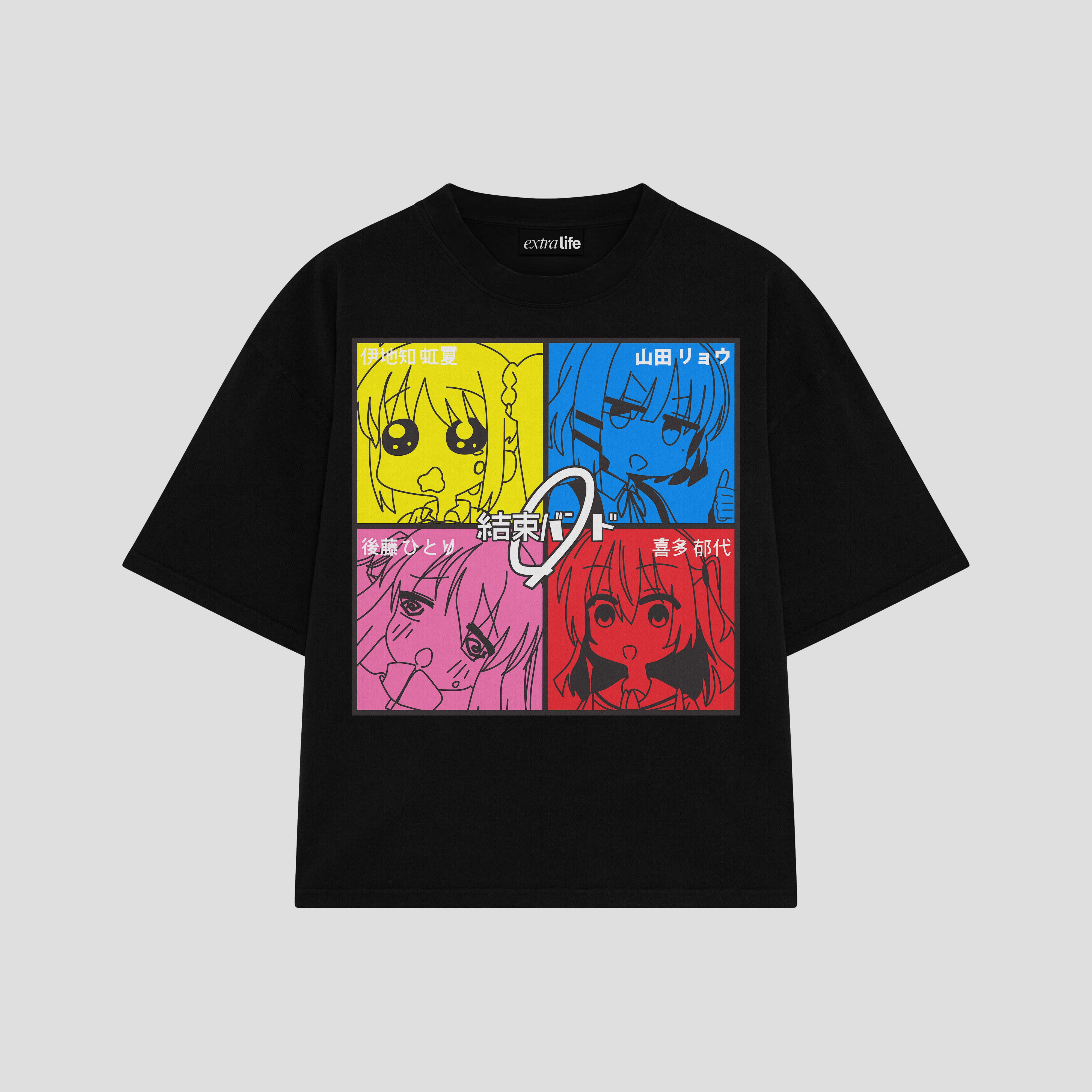Playera streetwear premium de anime y gaming ExtraLife MX, corte boxy oversized drop shoulder heavyweight en color Deep Black y Off-White, moda urbana mexicana de culto.