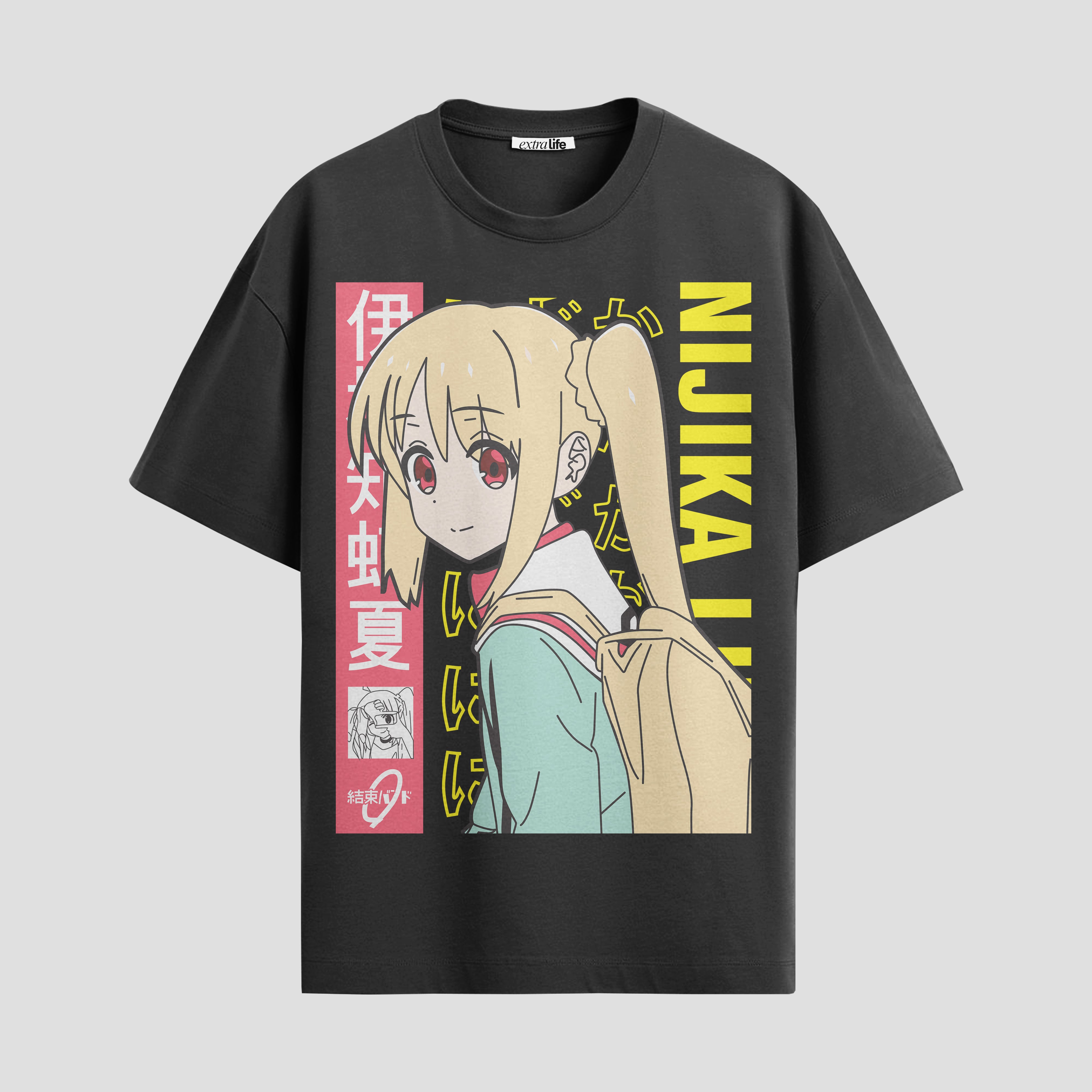 Playera urbana de anime y gaming ExtraLife MX, corte Standard Fit unisex ligero y transpirable en color Deep Black y Pure White, ropa de uso diario para gym y casual.