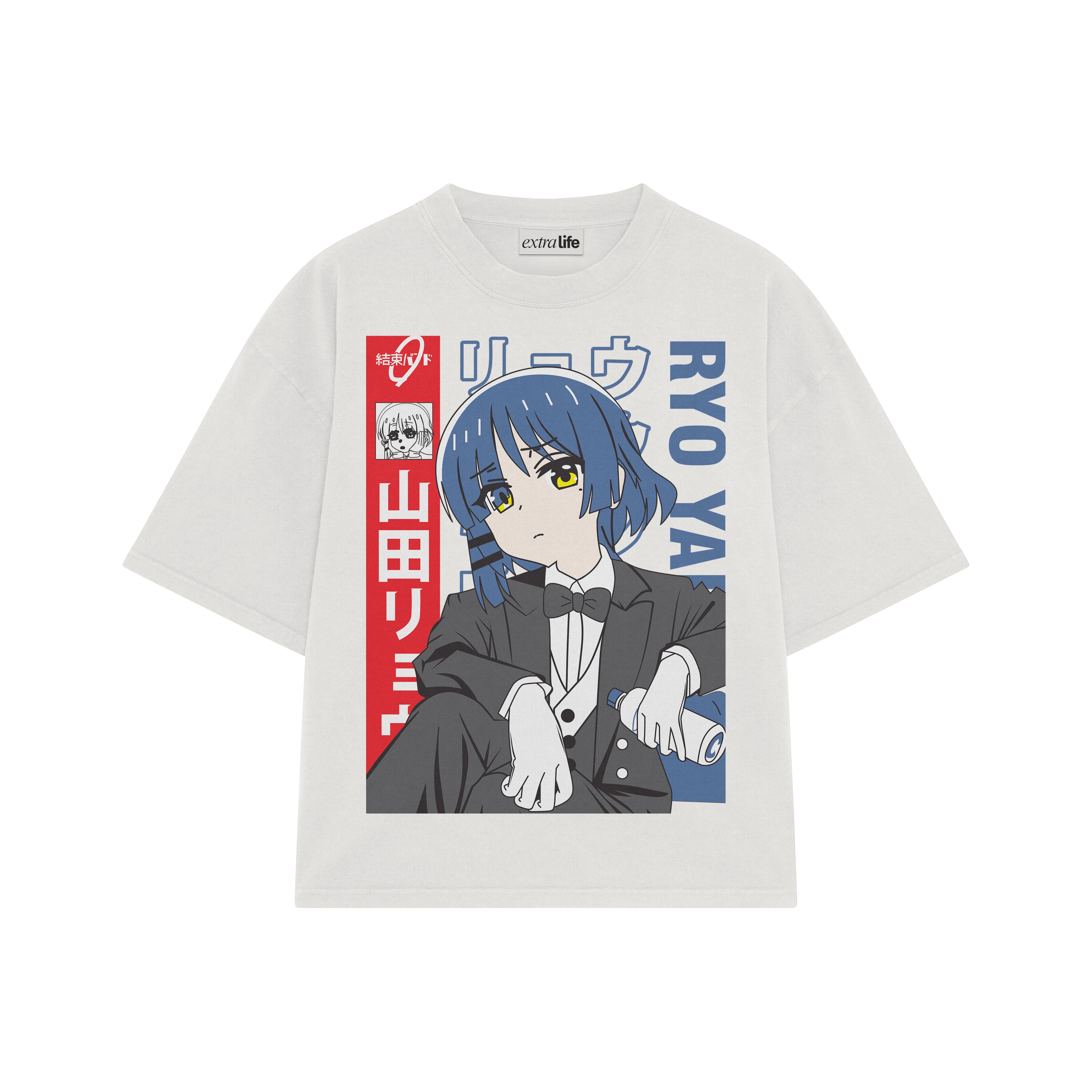 Playera streetwear premium de anime y gaming ExtraLife MX, corte boxy oversized drop shoulder heavyweight en color Deep Black y Off-White, moda urbana mexicana de culto.