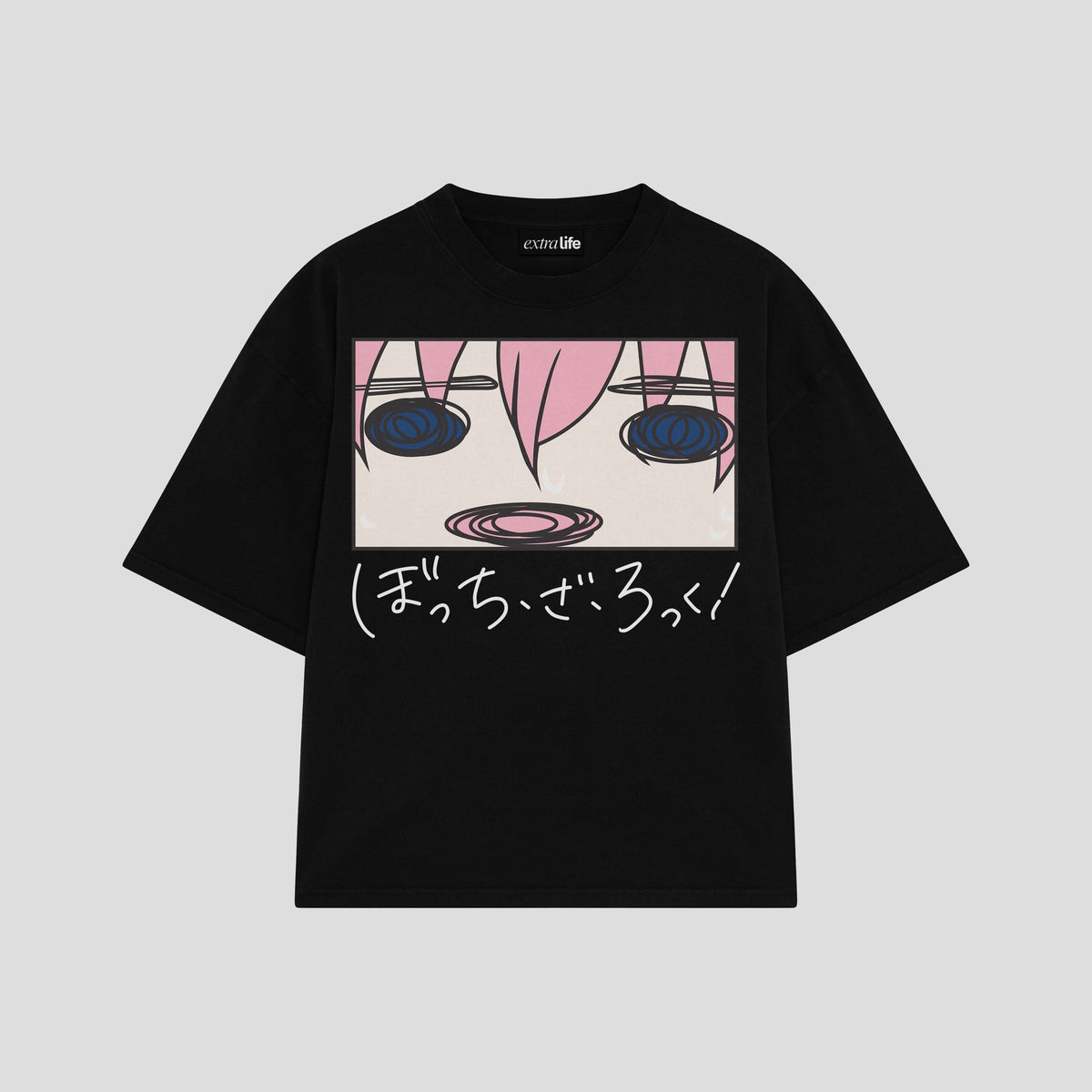 Playera streetwear premium de anime y gaming ExtraLife MX, corte oversized drop shoulder ligero y fresco en color Deep Black y Off-White, moda urbana mexicana de culto.