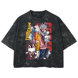 Playera streetwear premium de anime y gaming ExtraLife MX, corte boxy deluxe mineral wash heavyweight en color Acid Wash, moda urbana mexicana de culto.