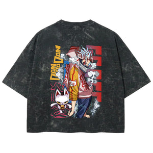 Playera streetwear premium de anime y gaming ExtraLife MX, corte boxy deluxe mineral wash heavyweight en color Acid Wash, moda urbana mexicana de culto.