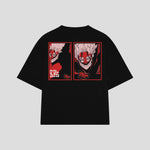 Playera streetwear premium de anime y gaming ExtraLife MX, corte boxy oversized drop shoulder heavyweight en color Deep Black y Off-White, moda urbana mexicana de culto.