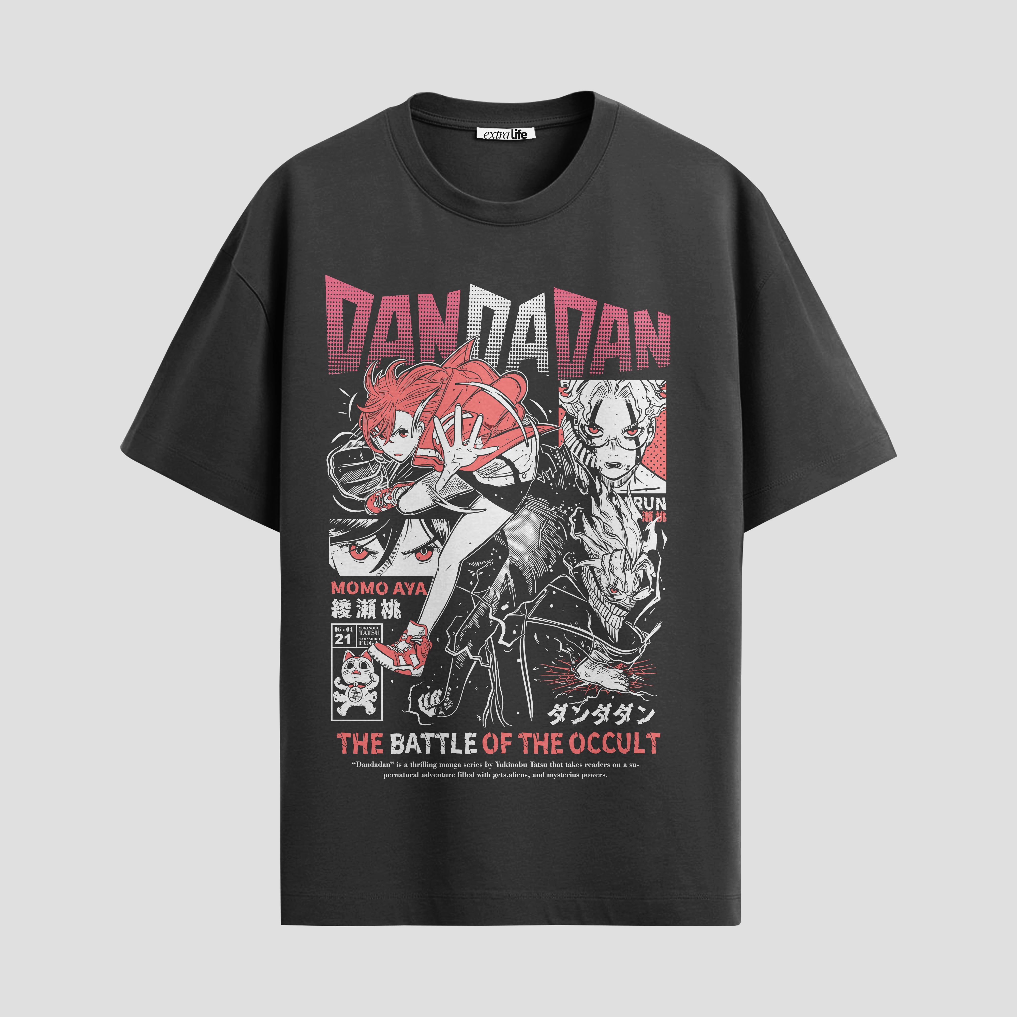 Playera urbana de anime y gaming ExtraLife MX, corte Standard Fit unisex ligero y transpirable en color Deep Black y Pure White, ropa de uso diario para gym y casual.