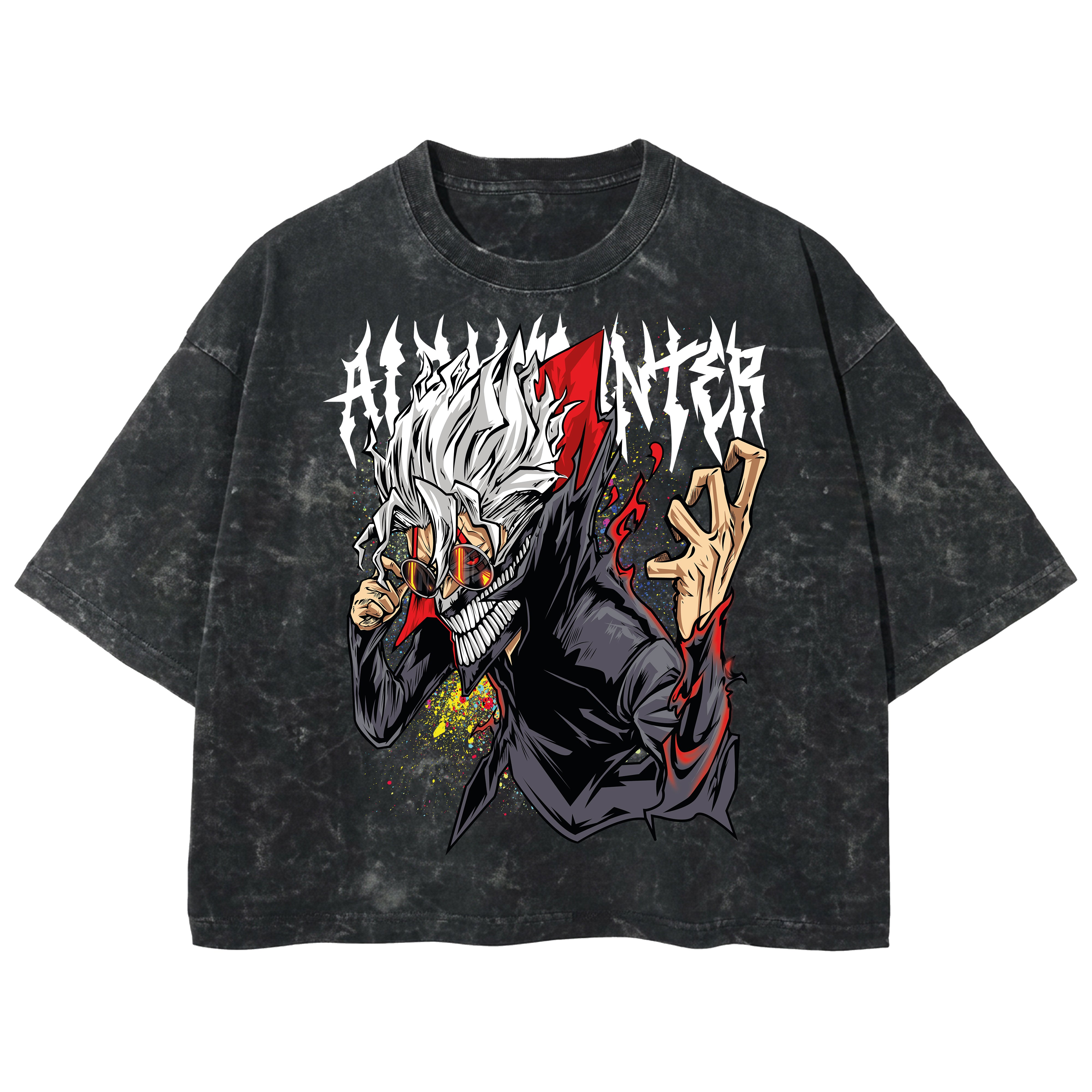 Playera streetwear premium de anime y gaming ExtraLife MX, corte boxy deluxe mineral wash heavyweight en color Acid Wash, moda urbana mexicana de culto.