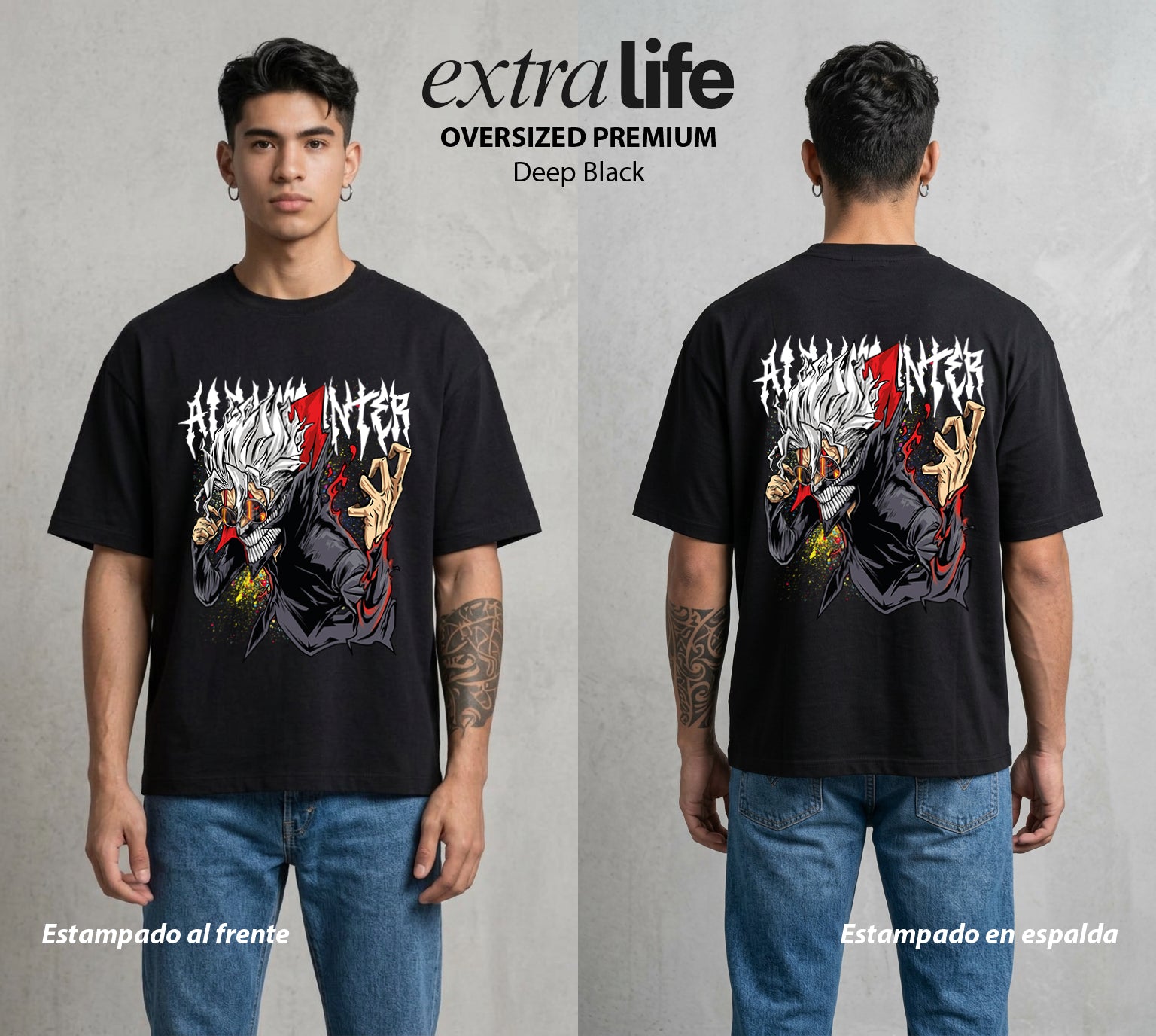 Lo Paranormal Cotidiano | Espíritu y Alienígena #04748 - Playera Oversized Premium | Deep Black - Foto en modelo
