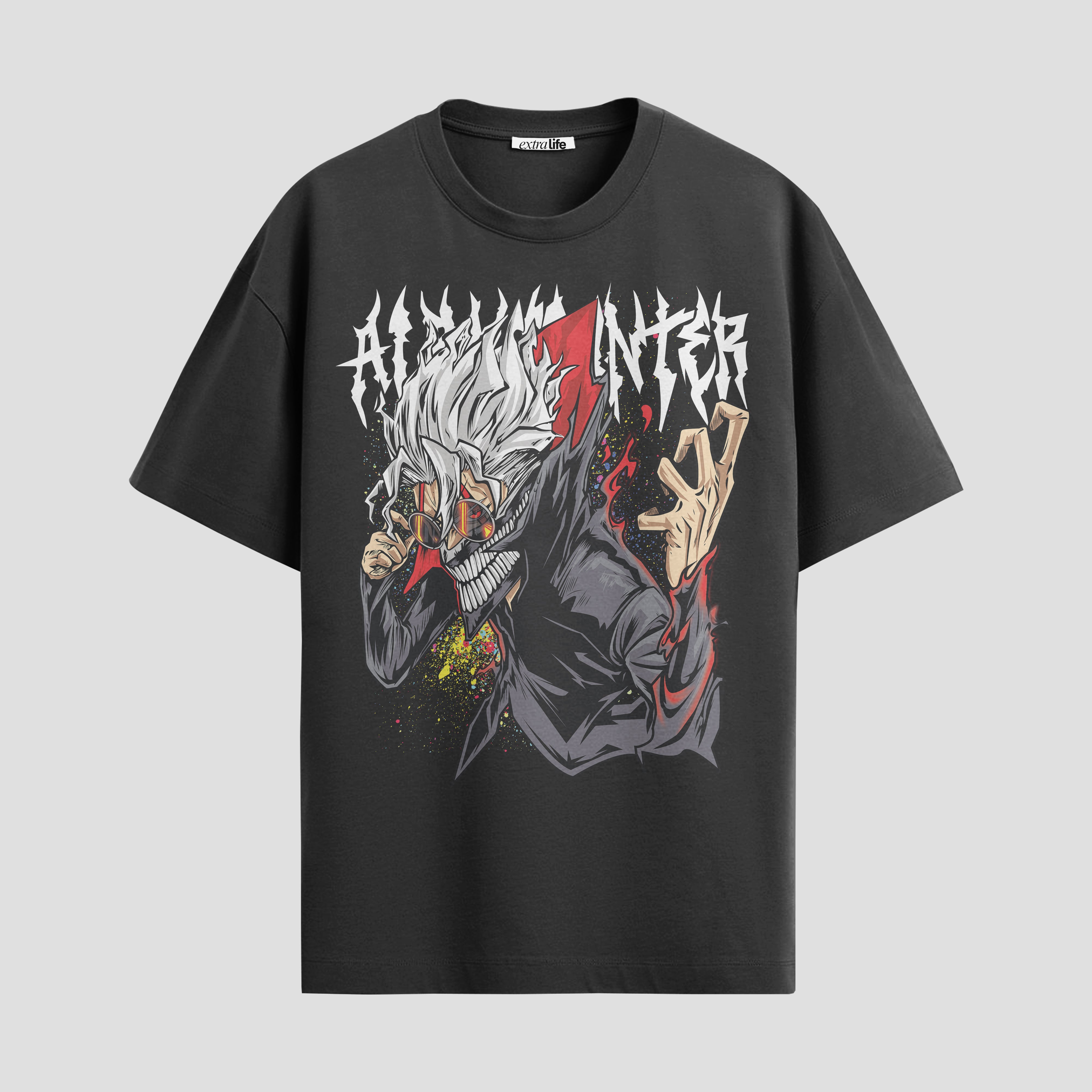 Playera urbana de anime y gaming ExtraLife MX, corte Standard Fit unisex ligero y transpirable en color Deep Black y Pure White, ropa de uso diario para gym y casual.