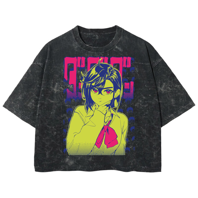 Playera streetwear premium de anime y gaming ExtraLife MX, corte boxy deluxe mineral wash heavyweight en color Acid Wash, moda urbana mexicana de culto.
