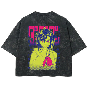 Playera streetwear premium de anime y gaming ExtraLife MX, corte boxy deluxe mineral wash heavyweight en color Acid Wash, moda urbana mexicana de culto.