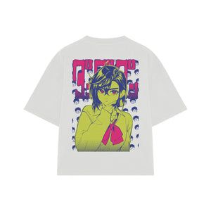 Playera streetwear premium de anime y gaming ExtraLife MX, corte boxy oversized drop shoulder heavyweight en color Deep Black y Off-White, moda urbana mexicana de culto.