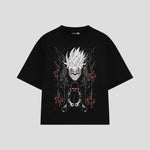 Playera streetwear premium de anime y gaming ExtraLife MX, corte boxy oversized drop shoulder heavyweight en color Deep Black y Off-White, moda urbana mexicana de culto.