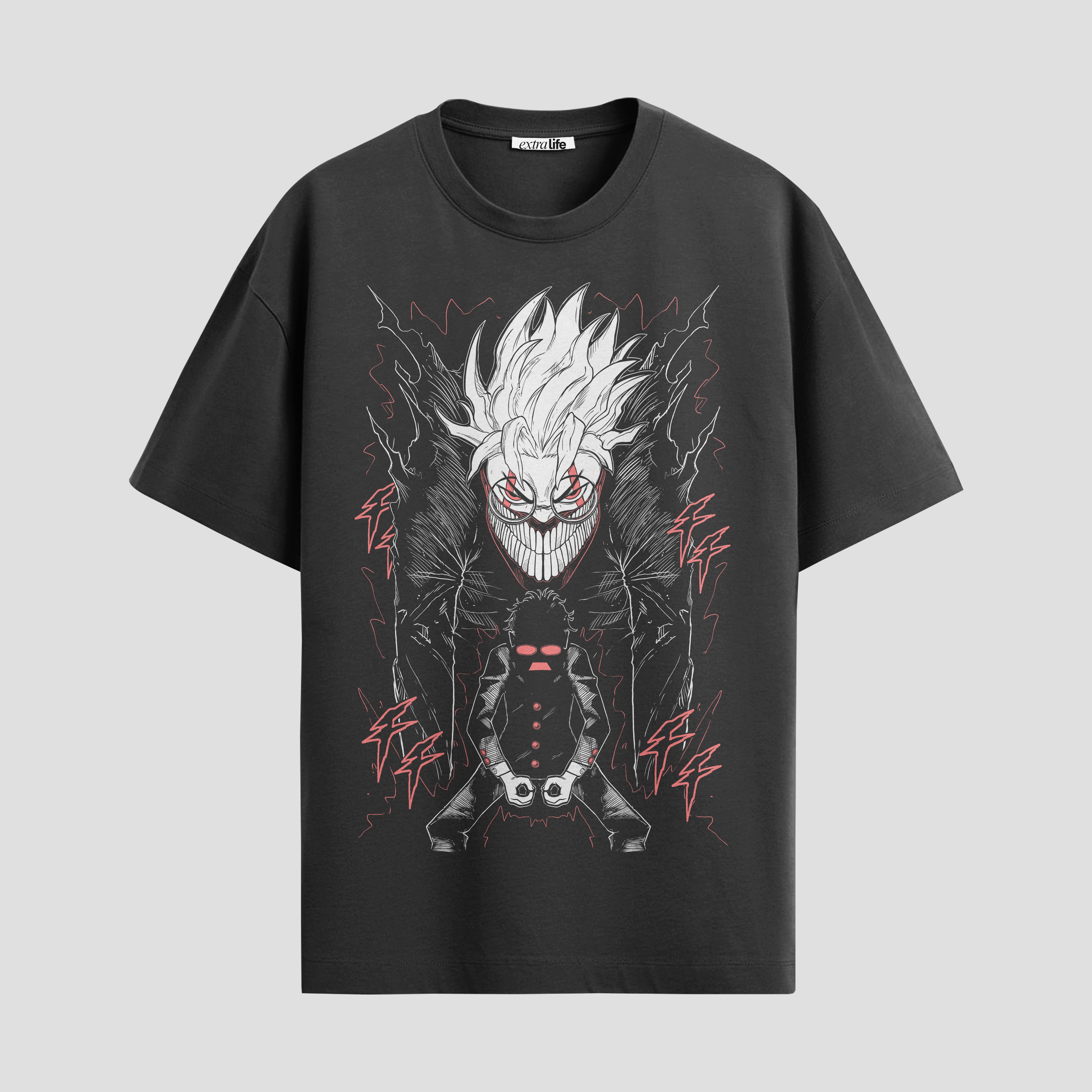 Playera urbana de anime y gaming ExtraLife MX, corte Standard Fit unisex ligero y transpirable en color Deep Black y Pure White, ropa de uso diario para gym y casual.