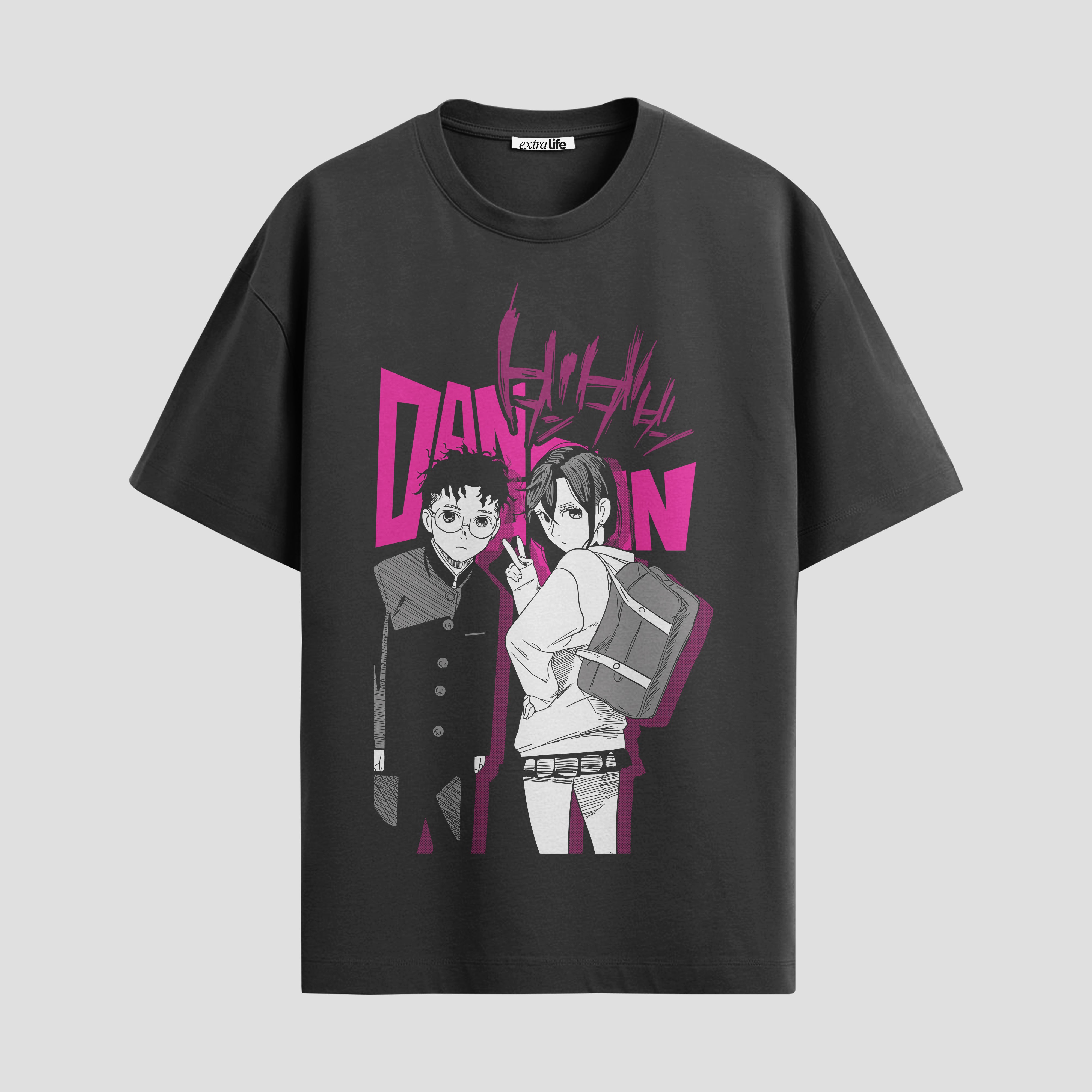 Playera urbana de anime y gaming ExtraLife MX, corte Standard Fit unisex ligero y transpirable en color Deep Black y Pure White, ropa de uso diario para gym y casual.