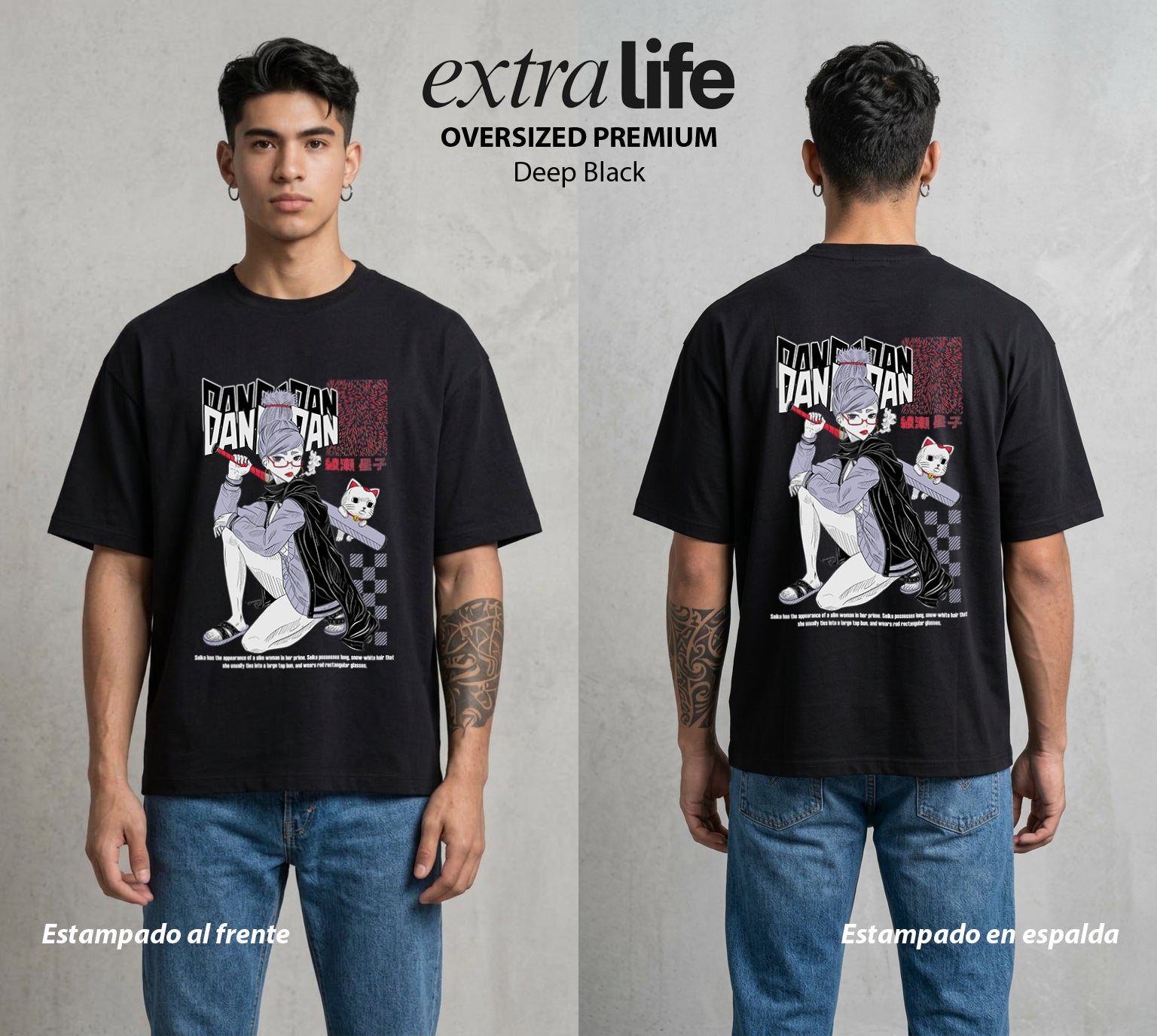 Lo Paranormal Cotidiano | Abuela del Poder #04759 - Playera Oversized Premium | Deep Black - Foto en modelo