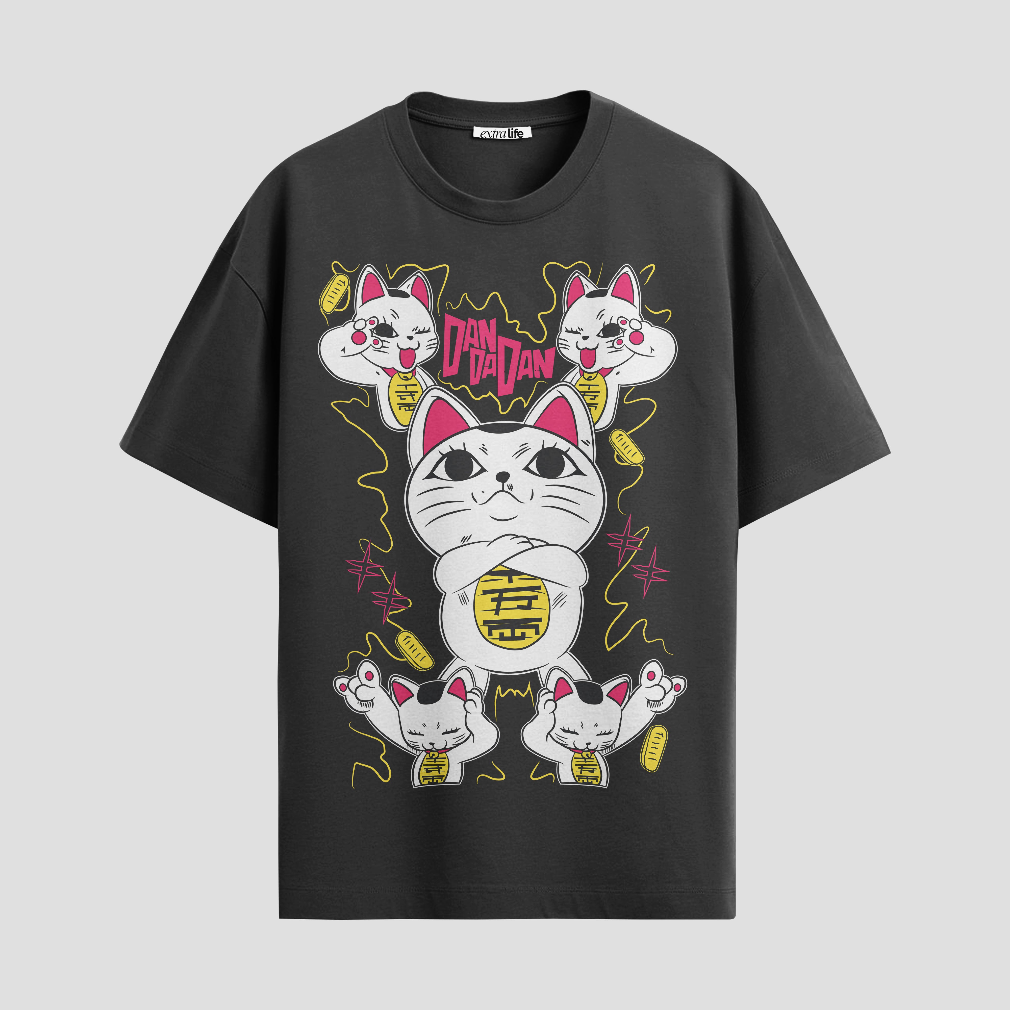 Playera urbana de anime y gaming ExtraLife MX, corte Standard Fit unisex ligero y transpirable en color Deep Black y Pure White, ropa de uso diario para gym y casual.