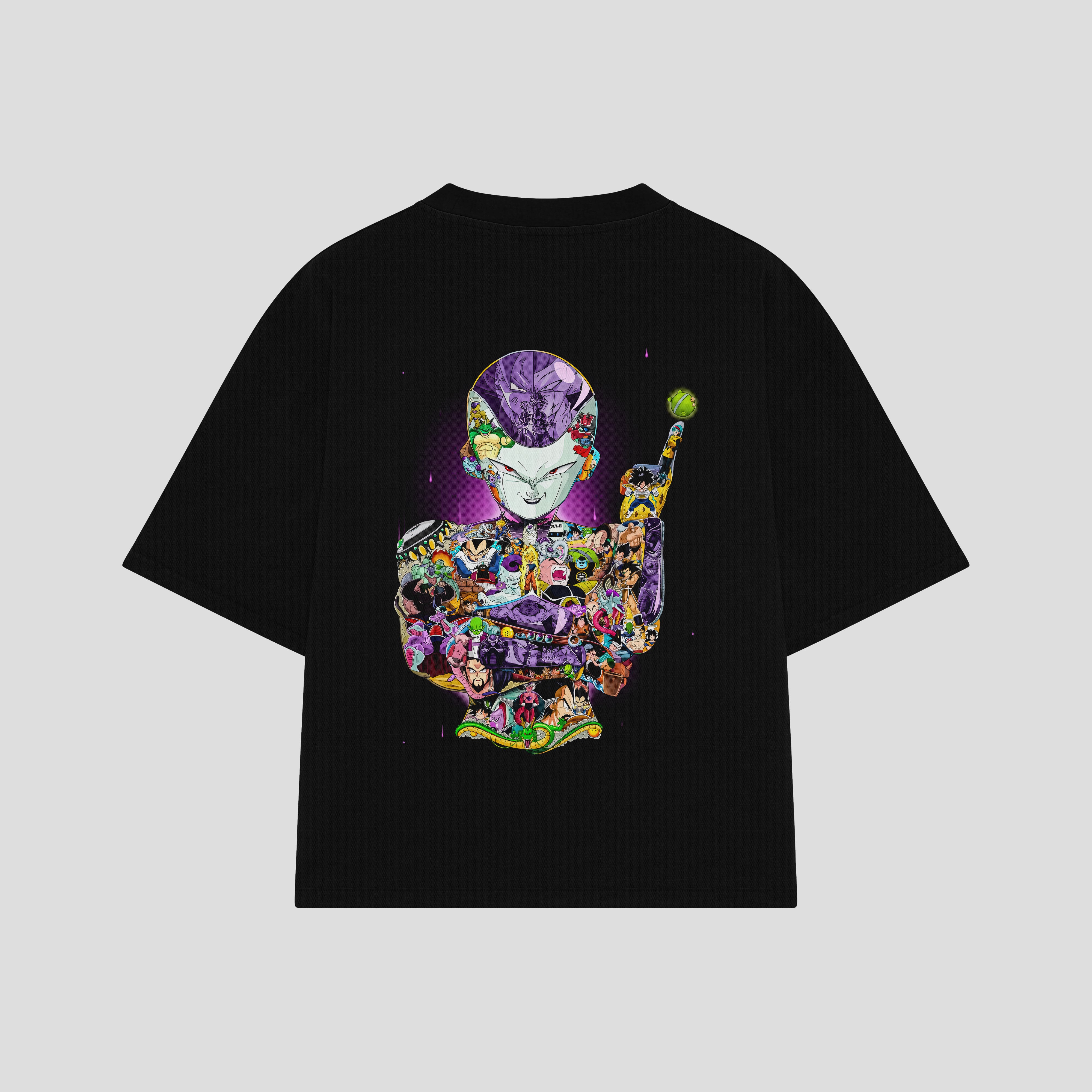 Playera streetwear premium de anime y gaming ExtraLife MX, corte boxy oversized drop shoulder heavyweight en color Deep Black y Off-White, moda urbana mexicana de culto.