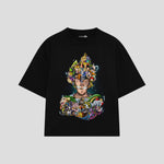 Playera streetwear premium de anime y gaming ExtraLife MX, corte boxy oversized drop shoulder heavyweight en color Deep Black y Off-White, moda urbana mexicana de culto.
