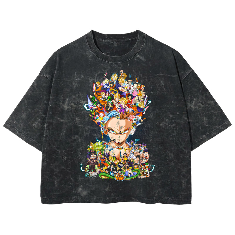 Playera streetwear premium de anime y gaming ExtraLife MX, corte boxy deluxe mineral wash heavyweight en color Acid Wash, moda urbana mexicana de culto.