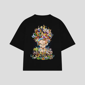 Playera streetwear premium de anime y gaming ExtraLife MX, corte boxy oversized drop shoulder heavyweight en color Deep Black y Off-White, moda urbana mexicana de culto.