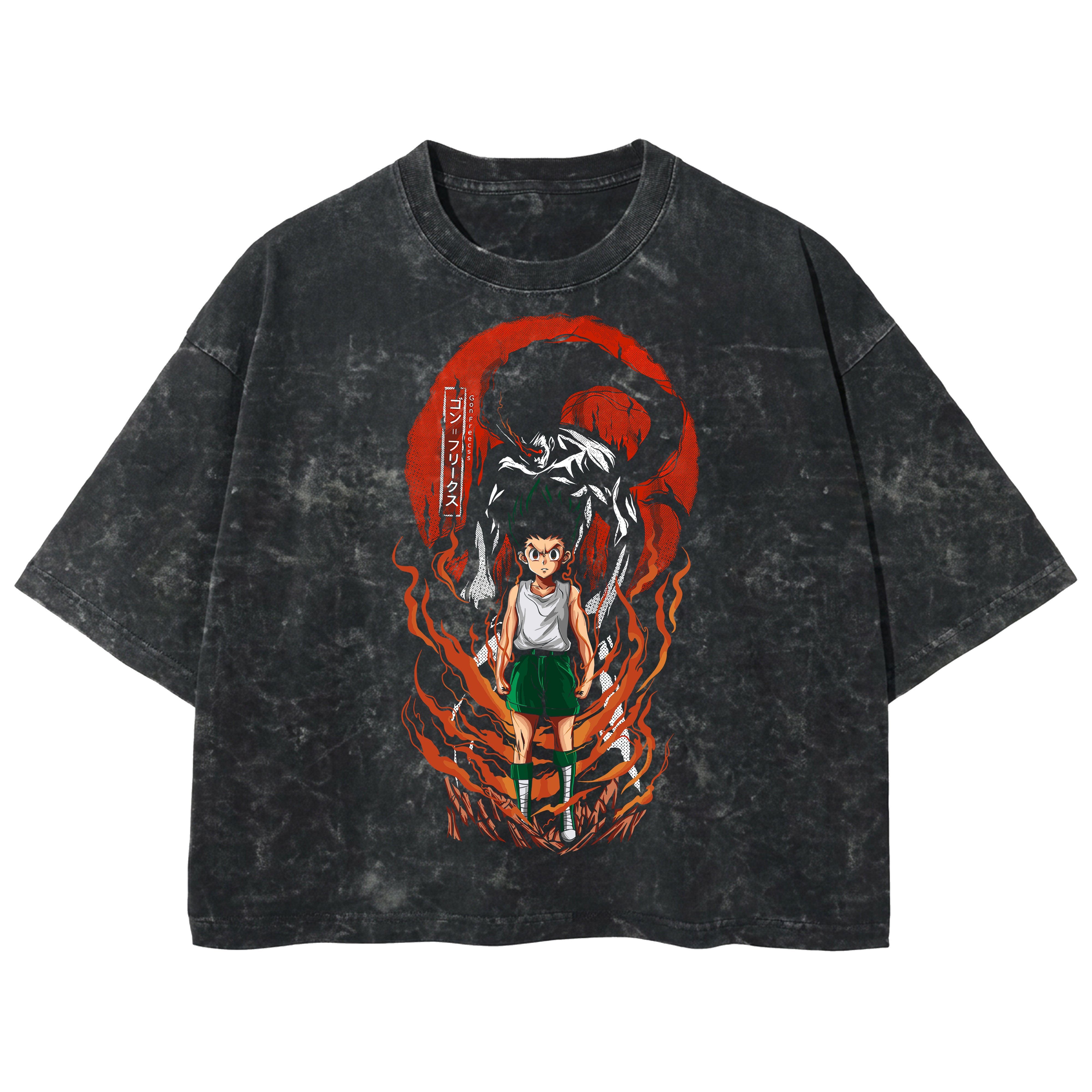 Playera streetwear premium de anime y gaming ExtraLife MX, corte boxy deluxe mineral wash heavyweight en color Acid Wash, moda urbana mexicana de culto.