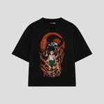 Playera streetwear premium de anime y gaming ExtraLife MX, corte boxy oversized drop shoulder heavyweight en color Deep Black y Off-White, moda urbana mexicana de culto.