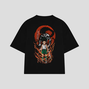 Playera streetwear premium de anime y gaming ExtraLife MX, corte boxy oversized drop shoulder heavyweight en color Deep Black y Off-White, moda urbana mexicana de culto.